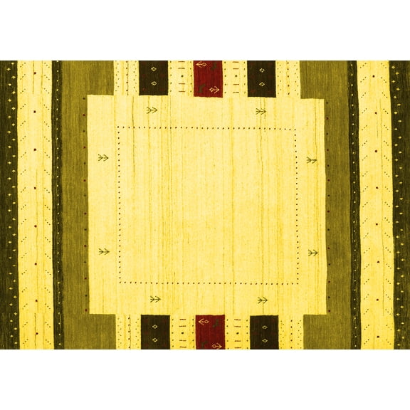 Ahgly Company Machine Washable Indoor Rectangle Solid Yellow Modern Area Rugs, 5' x 7'
