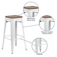 thumbnail image 6 of Merrick Lane 30" High Backless White Metal Bar Height Dining Stool with Wooden Seat for Indoor Use, 6 of 14