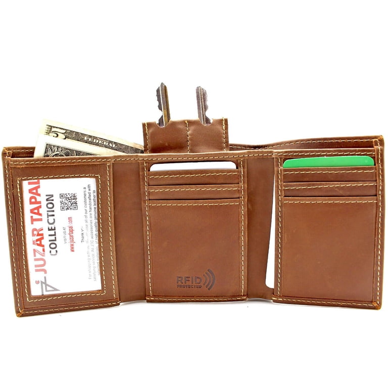 J T C JUZAR Minimalist Leather Card Holder - RFID Blocking, Top Grain Cowhide, Slim Bifold Wallet For Men