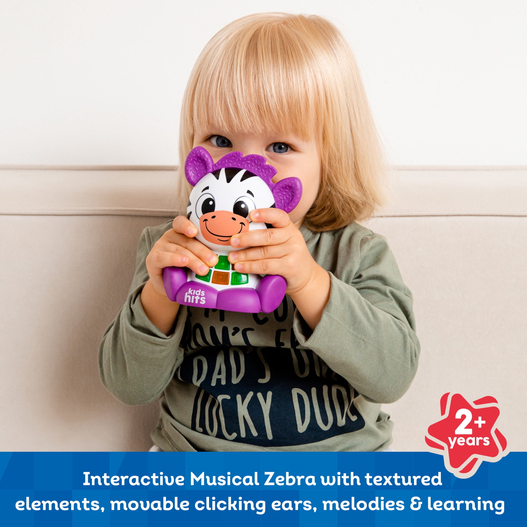 Kids Hits: Babykins Zebra - Lights & Sounds Toy, Playful Musical Tunes, Interactive Buttons, Moving Parts, ABC & Counting Play, Kids & Toddlers 2+