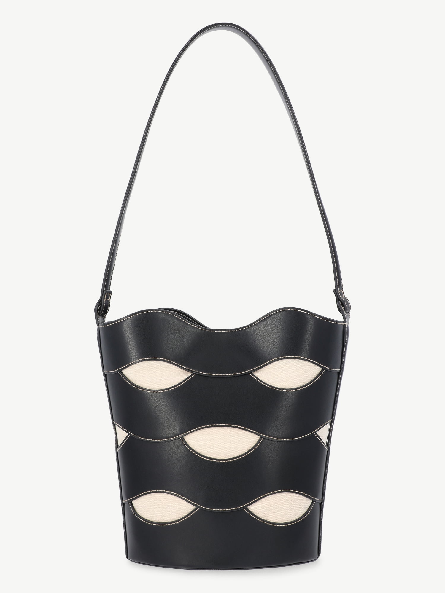 Free Assembly Women's Maria Cut Out Bucket Bag, Black/Cream