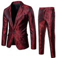 thumbnail image 1 of Yynuda Vestido de fiesta de 2 piezas para hombre Traje con solapa con muesca y un botón con estampado de textura oscura brillante (blazer + pantalón), 1 of 4