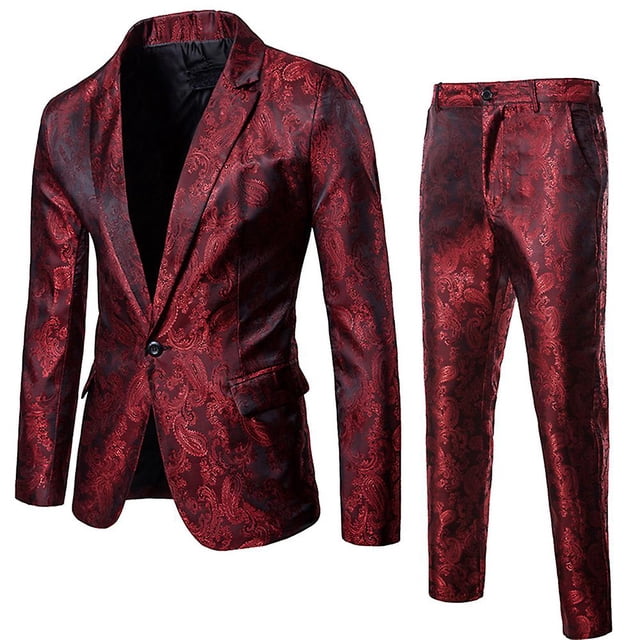 Yynuda Vestido de fiesta de 2 piezas para hombre Traje con solapa con muesca y un botón con estampado de textura oscura brillante (blazer + pantalón)