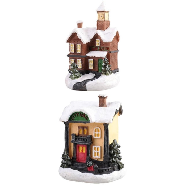 Casa de miniaturas de resina,Mini casa modelo luces LED adornos navideños,Decoración de regalo de decoración de casa de castillo de Navidad LED,Festival LED Casa Decoración navideña