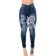 Womens Plus Size Distressed Ripped Blue Skinny Denim Jeans Pants Oversized