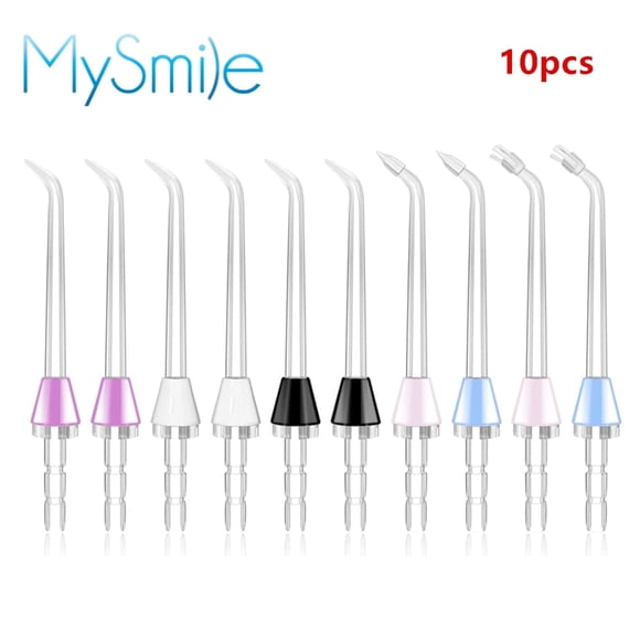 MySmile Juego de 10 Boquillas de Repuesto para Irrigador Bucal Compatibles con el Irrigador Bucal Waterpik, Incluye Puntas Clásicas, Puntas para Bolsas Periodontales y Puntas para Buscar Placa
