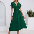 thumbnail image 3 of RUTAYY Women's Dress Casual V-Neck Solid Color Short Sleeve Waist Pleats Soft Comfortable Daily Wear Travel Elegant Dresses, 3 of 6