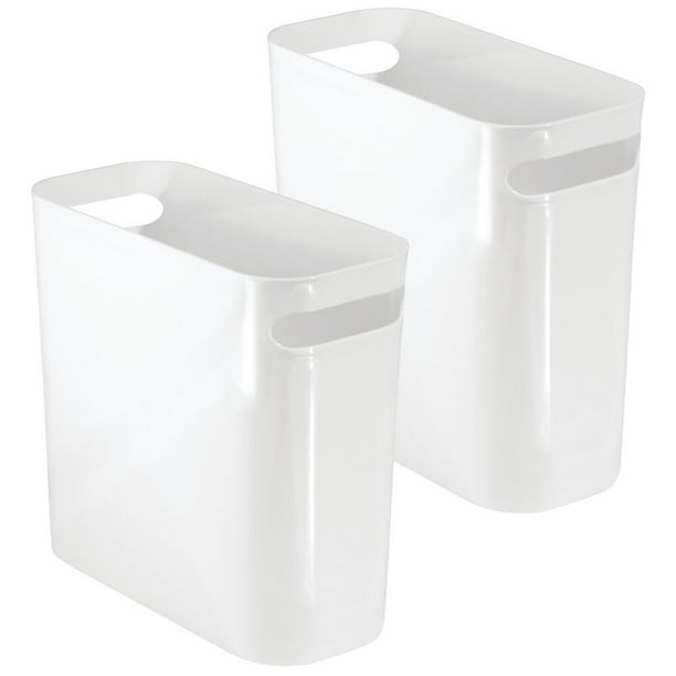 mDesign Slim Plastic Small Trash Can Wastebasket with Handles, 2 Pack