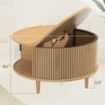 thumbnail image 2 of Round Coffee Table with Storage, Mid Century Modern Coffee Table, Fluted Dining Table with Sliding Door, Circle Coffee Table for Living Room Home Office, 31.5", Oak, 2 of 14