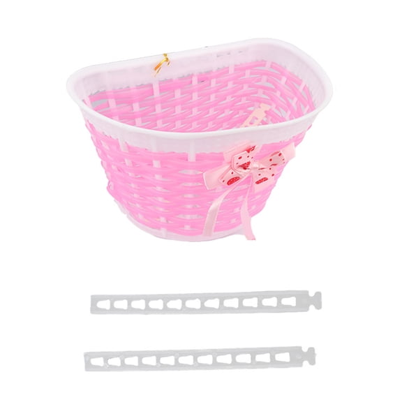 Children Bike Basket Kids Bicycle Front Basket with Ribbon Bow Handmade Woven Storage Basket for Toddlers Boys Girls Durable Easy to Install Bicycle