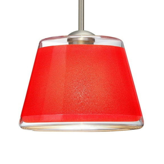 1TT-PIC9RD-SN-Besa Lighting-Pica 9 - 1 Light Stem Pendant In Contemporary Style-6.6 Inches Tall and 8.7 Inches Wide-Satin Nickel Finish-Red Sand Glass