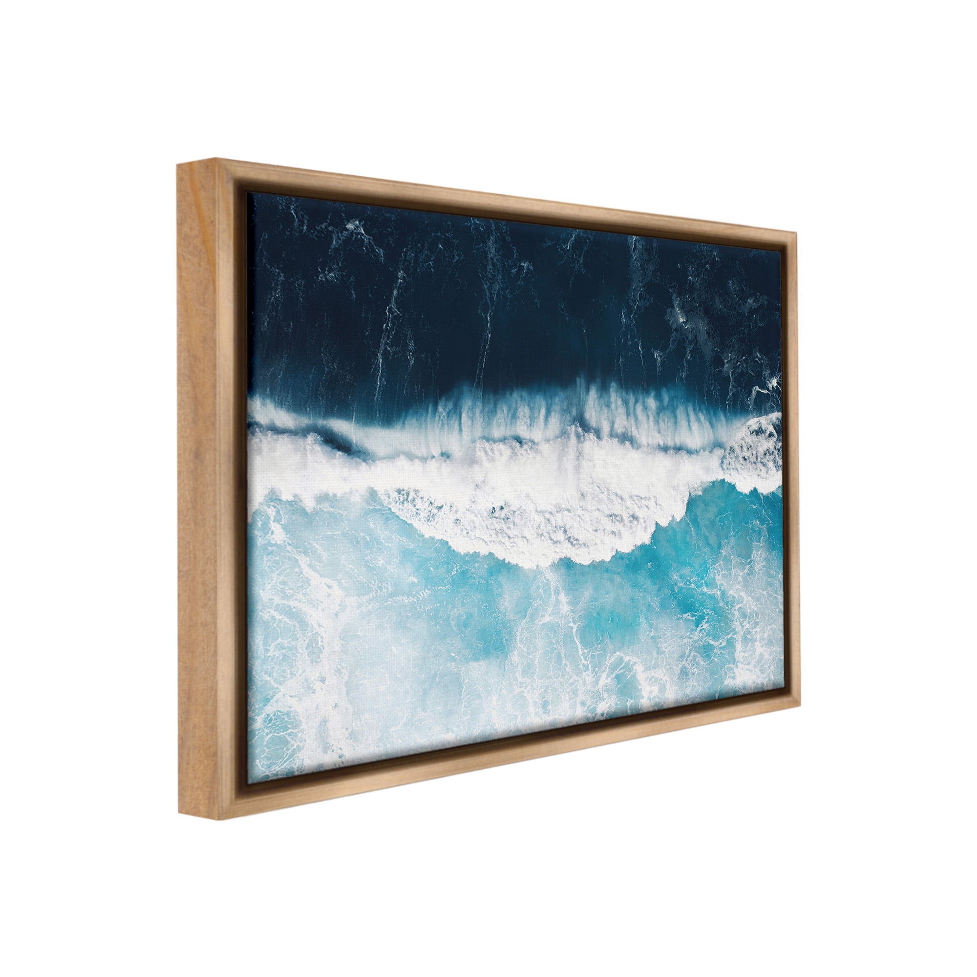 Stupell Industries Crashing Ocean Waves Landscape Photography Brown Floater Framed Canvas Art Print Wall Art, 21 x 17