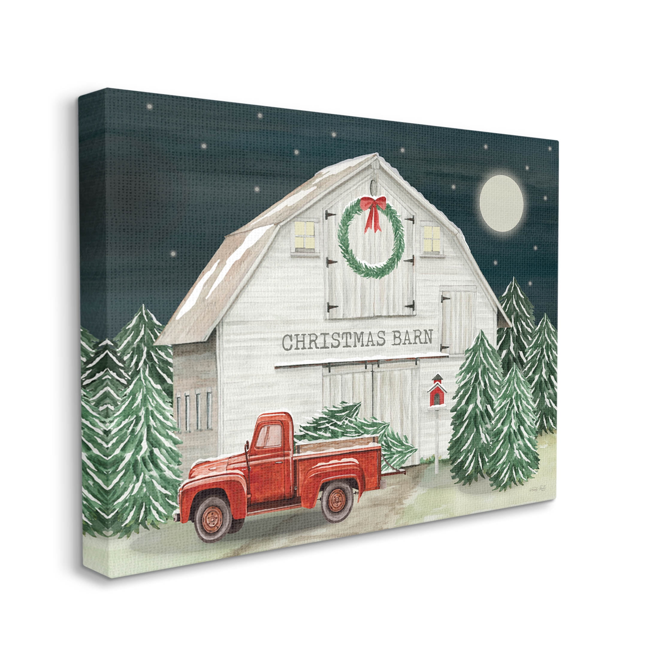 Nighttime Christmas Barn Farm Holiday Graphic Art Gallery Wrapped Canvas Print Wall Art
