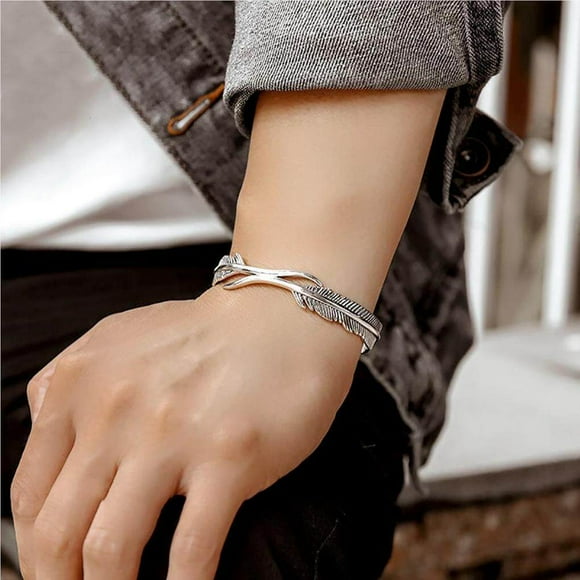 Hope Silver Feather Bracelet Adjustable Open Bracelet Retro Style Jewelry Hope Silver Silver Jewelry