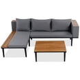 thumbnail image 6 of Luxury Patio Furniture Set with Removable Cushions and Coffee Table, L-Shaped Acacia Wood Sofa with Side table, Outdoor Conversation Sectional Sofa for Backyard, Porch, Gray, 6 of 8