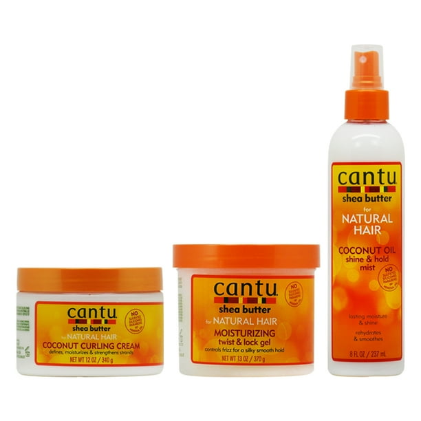 Cantu shea butter coconut curling cream + twist & lock gel + shine Cantu Shea Butter Coconut Curling Cream + Twist & Lock Gel + Shine