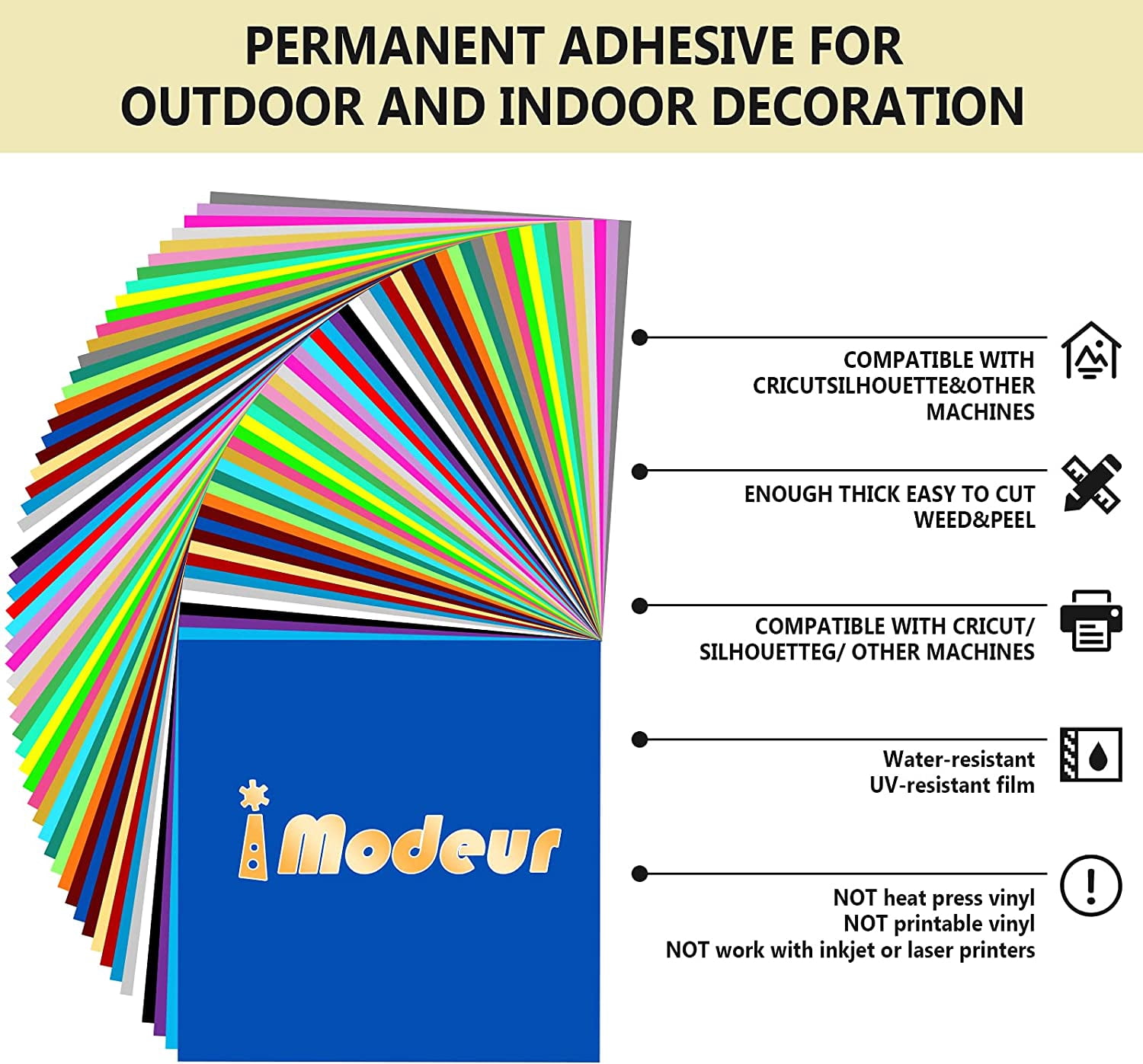Permanent Adhesive Vinyl Bundle - 86 Pack Vinyl Sheets (12”x12”, Glossy, Matte, Metallic) for Most Cutting Machines and Party Decoration, Sticker, Craft Cutter, Car Decal
