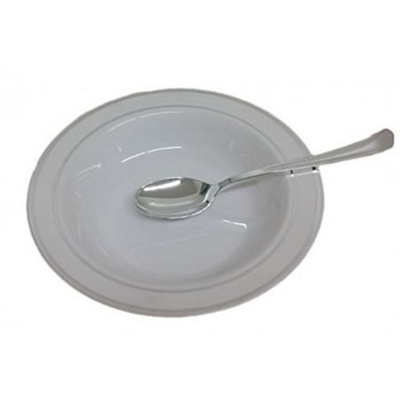 12 Oz White Plastic Bowl - 15 Disposable White Soup Bowls With Silver Rim. 12 Oz. Elegant Plastic Soup Plates.