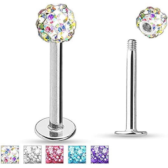 Lip Ring Flat Back with Ferido CZ Gem Surgical Steel 1 Piece (16g) (T/TL/14) (Clear CZ 16gx5/16 x4 (1.2mmx8mmx4mm))