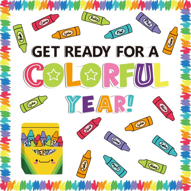 Set de decoración para tablones de anuncios VABAMNA, 61 unidades, tema de crayones