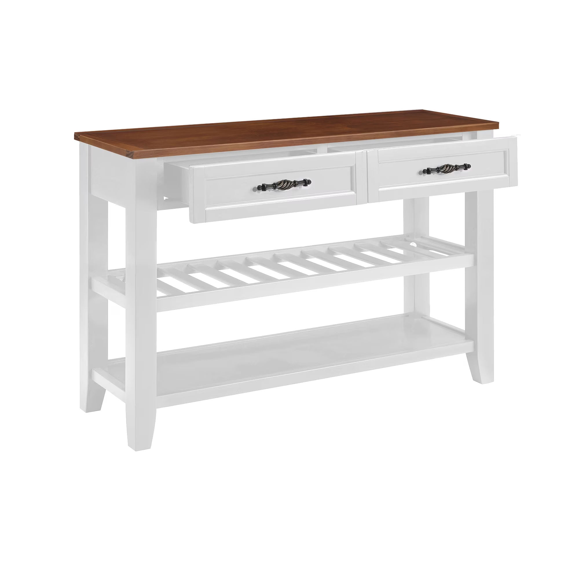 MAYEERTY Retro Console Table with 2 Drawers and Shelves, Solid Pine Wood Table for Living Room, Entryway, Hallway