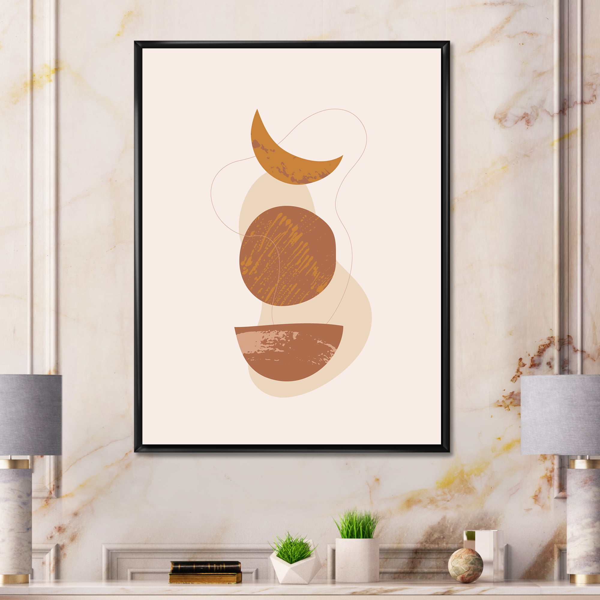 Designart 'Sun and Moon Shapes In Retro Terracotta Tones IV' Modern Framed Canvas Wall Art Print