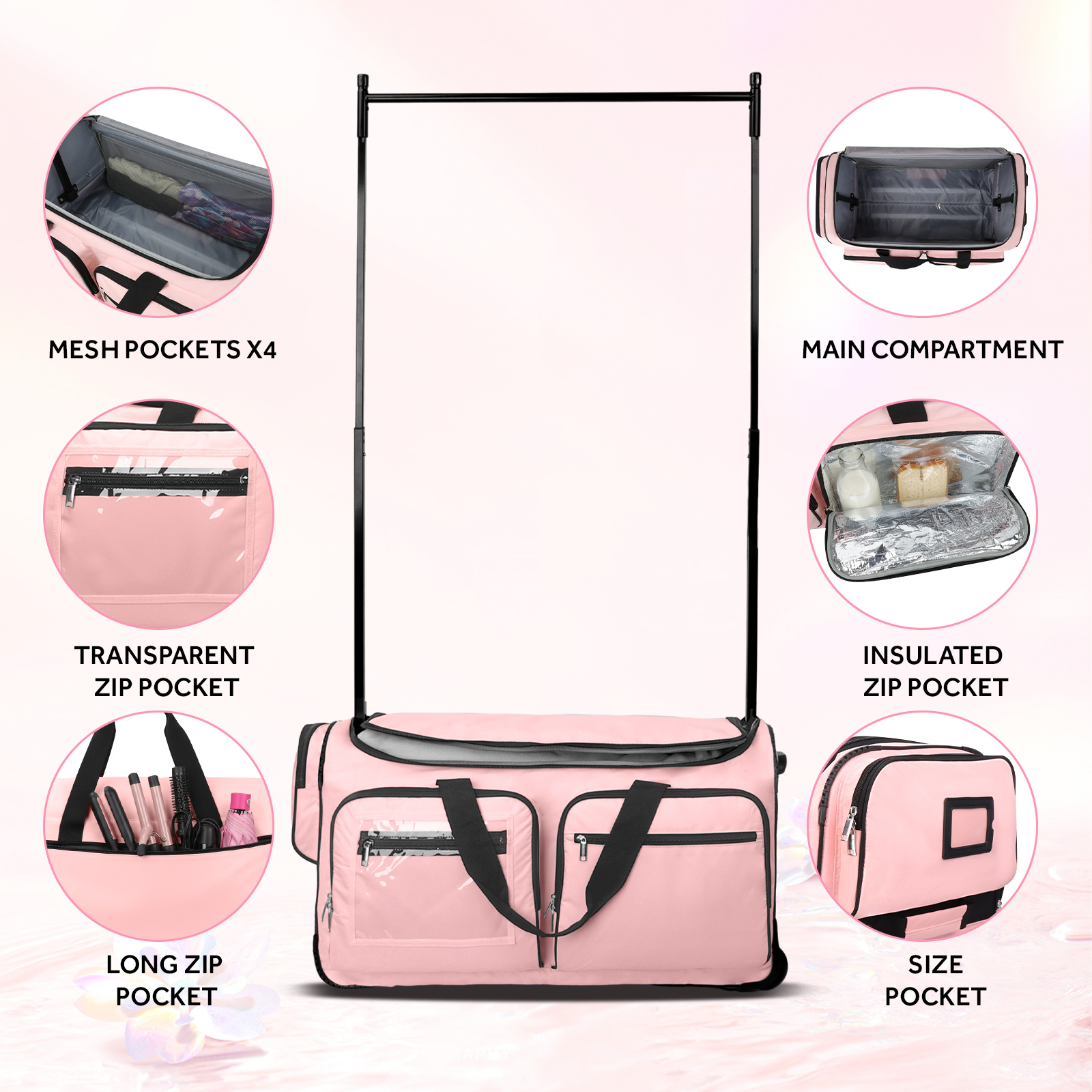Fegat Dance Bag with Garment Rack - 28"Collapsible Rolling Competition Dance Duffle Bag Lightweight Costume Wheeled Suitcase for Dancers Shows Livestreamer Athletes