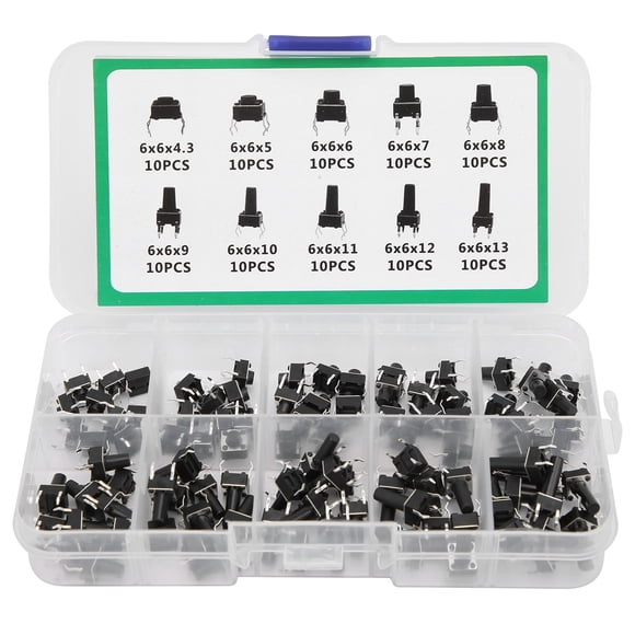 Mini interruptor, 100 piezas, botón pulsador táctil, interruptor pulsador táctil, microinterruptor, funcionamiento suave
