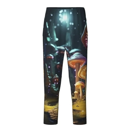 Fuzoiu Purple Glowing Mushroom Print Teenagers Pajama Pants Lounge Pants with 2 Pockets Elastic Waist Kids Sleep Bottoms Comfy Sleepwear PJ Bottoms for Kids-Medium