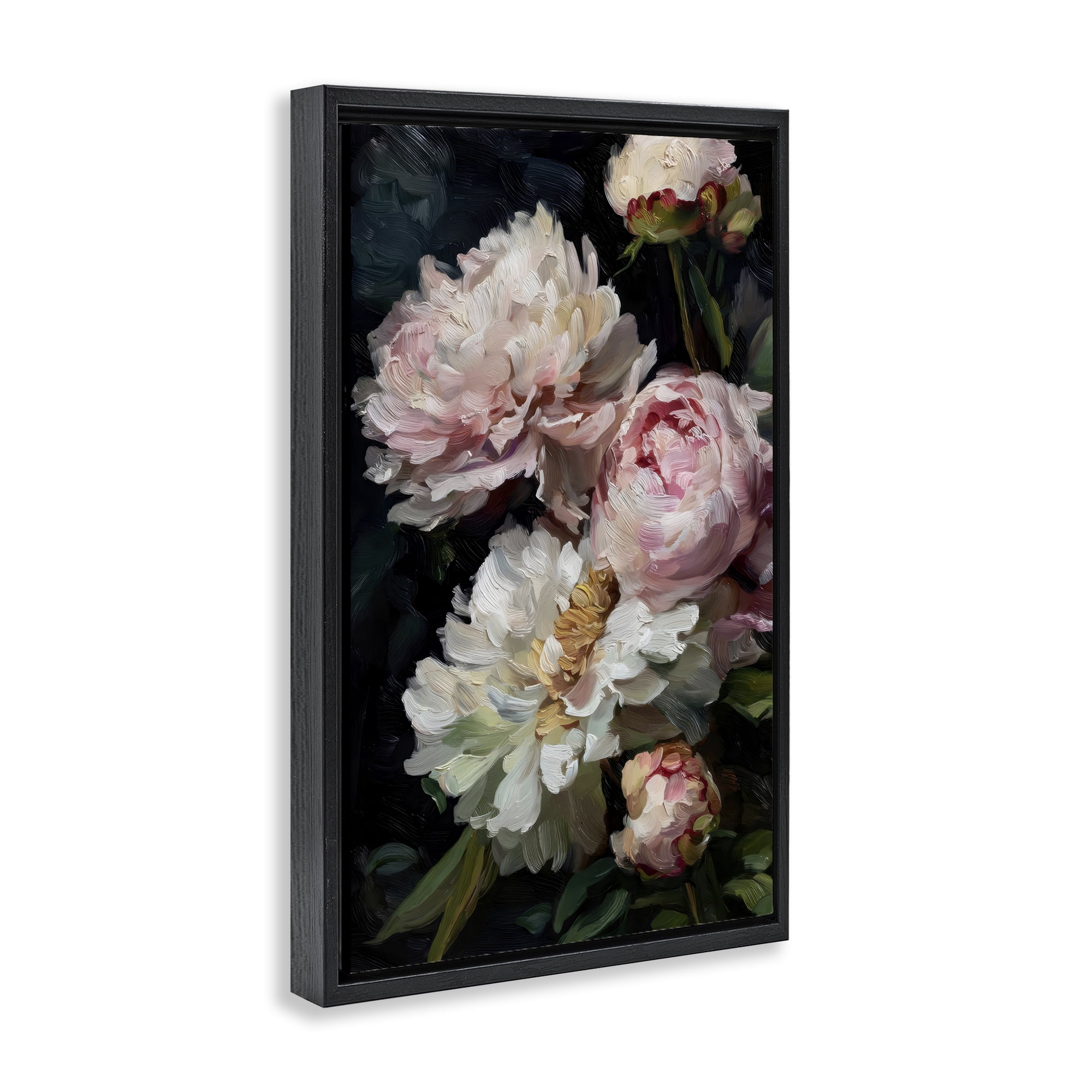 Stupell Industries Soft And Moody Peonies Black Framed Floater Canvas Wall Art, design by Petal Prints Design