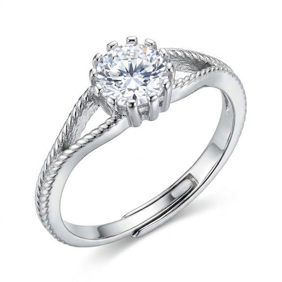 925 Pure Silver Round Crown-Set Rope Ring