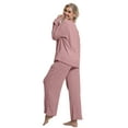 thumbnail image 2 of DAKIMOE Lounge Sets for Women Pajamas Long Sleeve Sleepwear Soft Nightwear 2 Piece Pjs Ribbed Knit Fall Winter Outfits Pockets, Pink, XL, 2 of 9