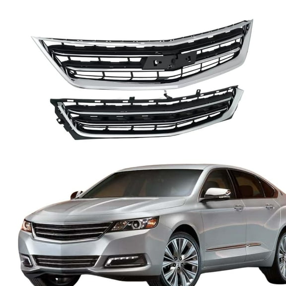 ONEPI Front Grill Lower Grill Set Compatible with Chevrolet Impala 2014-2020 Models, Chrome W/ Black Insert, 2 Pcs/Set