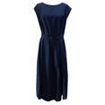 thumbnail image 2 of B91xZ Robes d'Été pour Femmes Col en V Taille Empire Robe Manches Courtes Décontractée à Volants Midi, Bleu G, 2 of 4