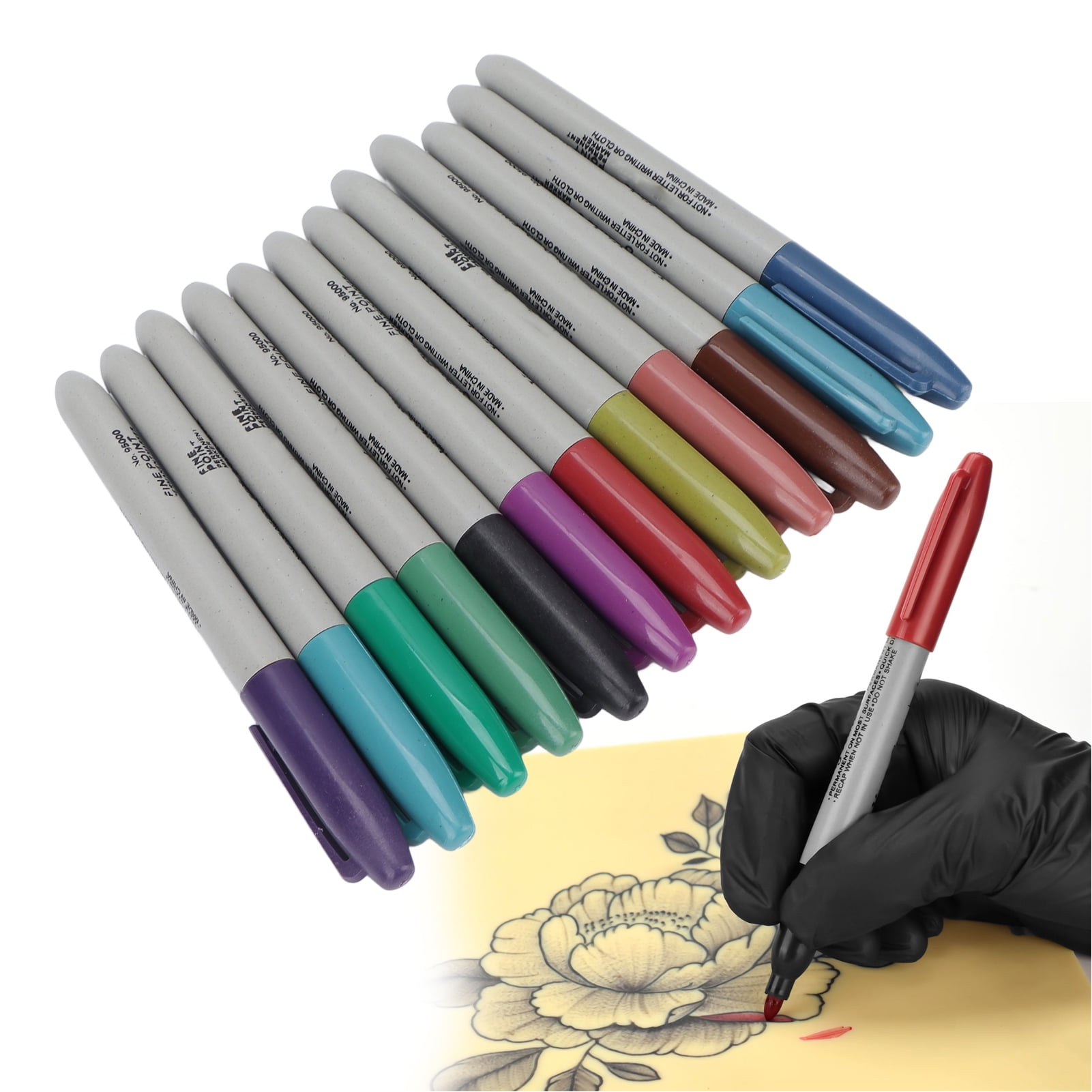 Tattoo Marking Pen, 12 Colors Multifunctional Tattoo Marker Pens Skin