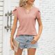 thumbnail image 2 of Camiseta con cuello en V y botones para mujer: top veraniego holgado con aberturas caladas; tejido suave y transpirable, fácil de cuidar, 2 of 8