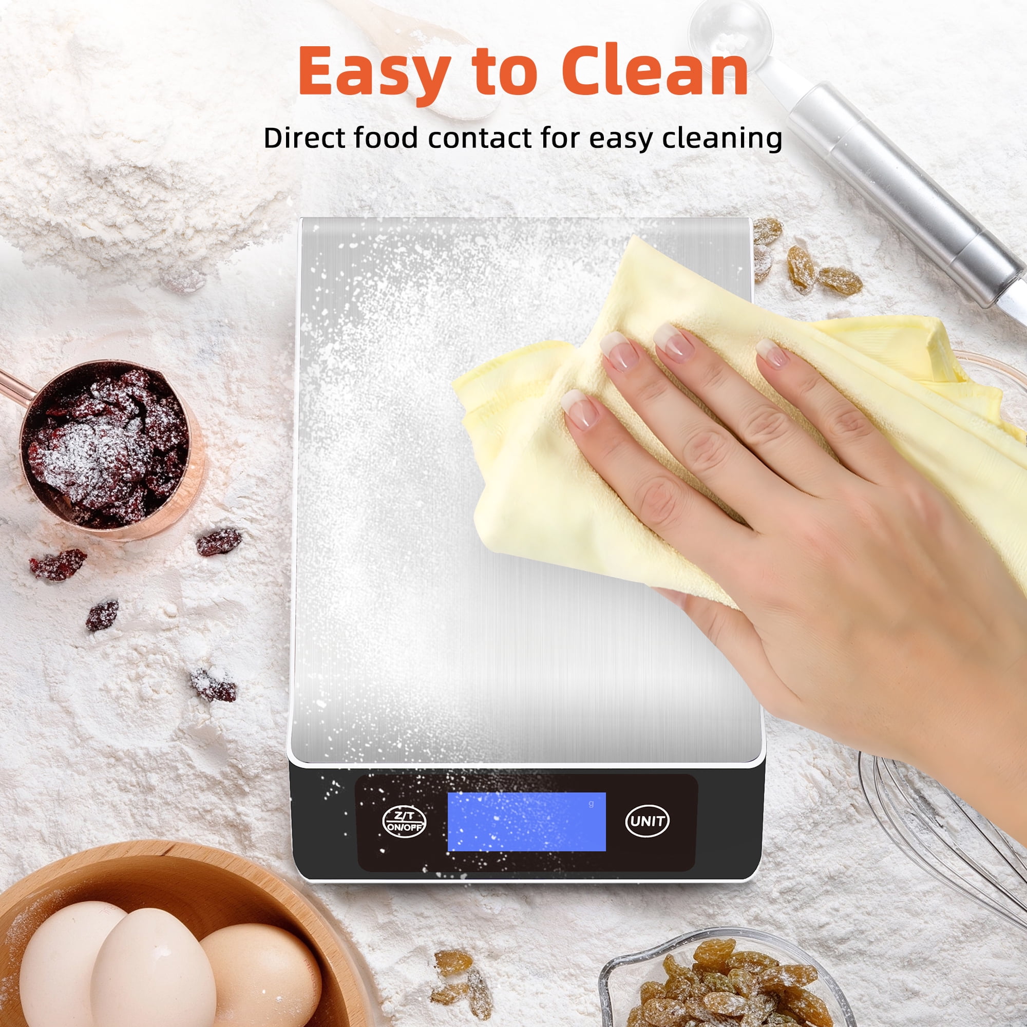 Food Scale, Kitchen Scale, MULISOFT Food Scales for Kitchen, LCD Display in Grams, Ounces, Pounds, Kilogram, Milliliter, Stainless Steel, 7 Units with Tare Function