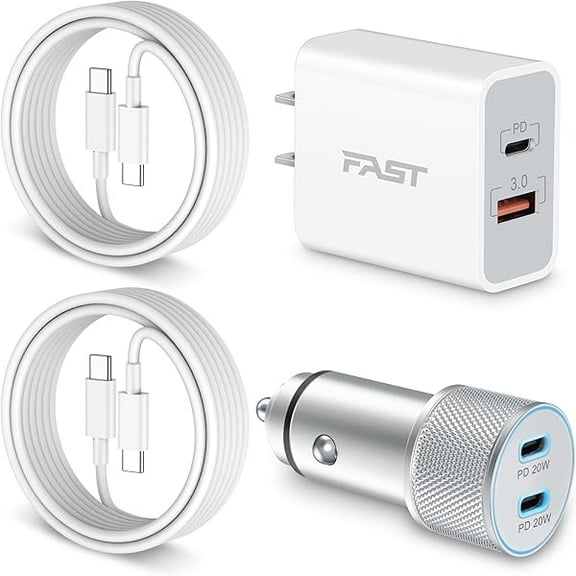 YJJSKEJI for iPhone 16/15 Car Charger Fast Charging, 20W USB C Wall Charger Block   2X 6FT USB-C to C Cable   40W USB C Car Charger Adapter for iPhone 16/16 Plus/16 Pro Max/15/15 Pro Max, Pad, Galaxy
