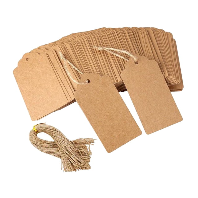jifeng 100 Pack Kraft Paper Gift Tags with 100 Pcs Natural Jute Strings for Decorations