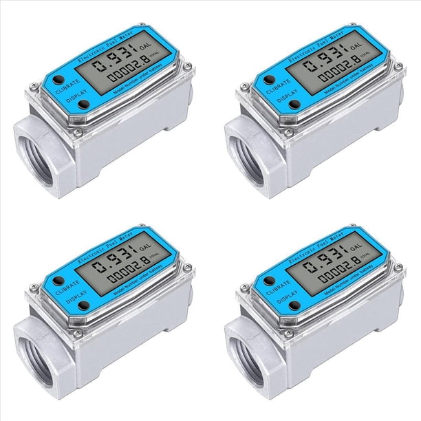 4X Medidor de Flujo de Agua de Turbina Digital Pantalla LCD Digital con Contador NPT y Medidor de Flujo de Combustible de GasóLeo con Rosca FNPT (1 Pulgada)