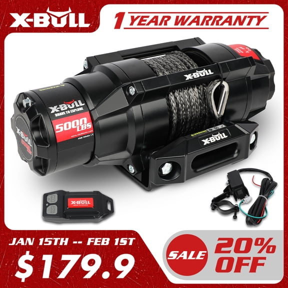 X-BULL 12v 5000LBS Electric Winch 2 in 1 Wireless Remote Synthetic Rope with Mounting Plate 4WD Winch