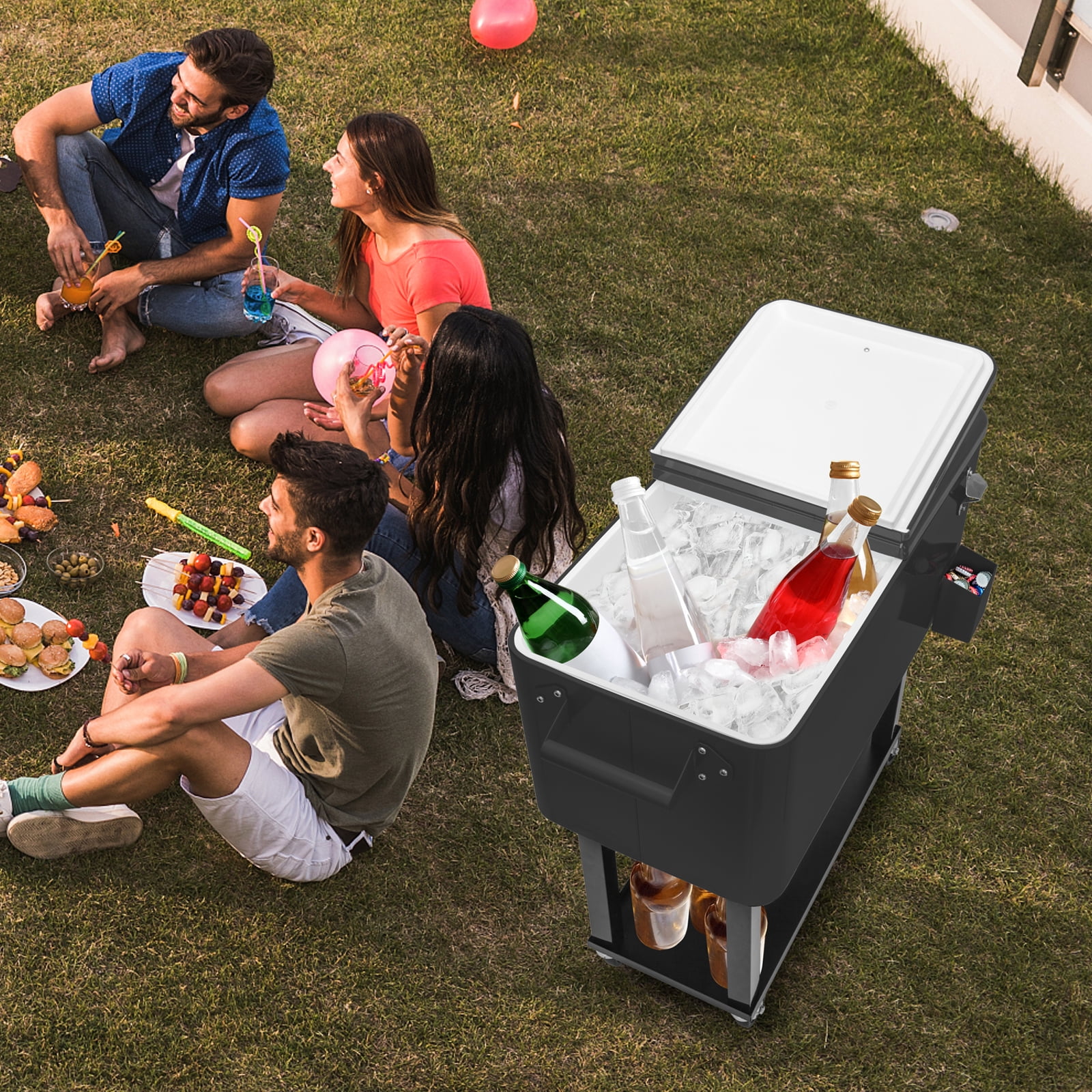 UBesGoo Outdoor Patio 80 quart Party Portable Rolling Cooler Wheeled Ice Chest Black