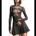 thumbnail image 2 of Combinaison Justaucorps à Manches Longues en Maille Transparente pour Femmes Noir Taille Unique, 2 of 10