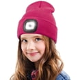 thumbnail image 1 of Gorro Sinhoon con luz para niños, unisex, recargable por USB, manos libres, 4 LED, gorro de punto de invierno con luz nocturna, linterna, regalo para niños y niñas (rojo rosa), 1 of 8
