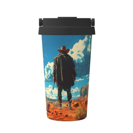 

KLL Lone Cowboy Desert Scene Pattern Stainless Steel Vacuum Insulated Tumbler - Carry Insulated Coffee Mug - Reusable Insulated Cold Brew Iced Coffee Cup Thermos