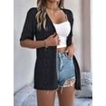 thumbnail image 3 of Ipladies Women'S Summer Short Sleeve Crochet Cardigan Sweaters Light-Weight Boho Knit Outwear Black L, 3 of 8
