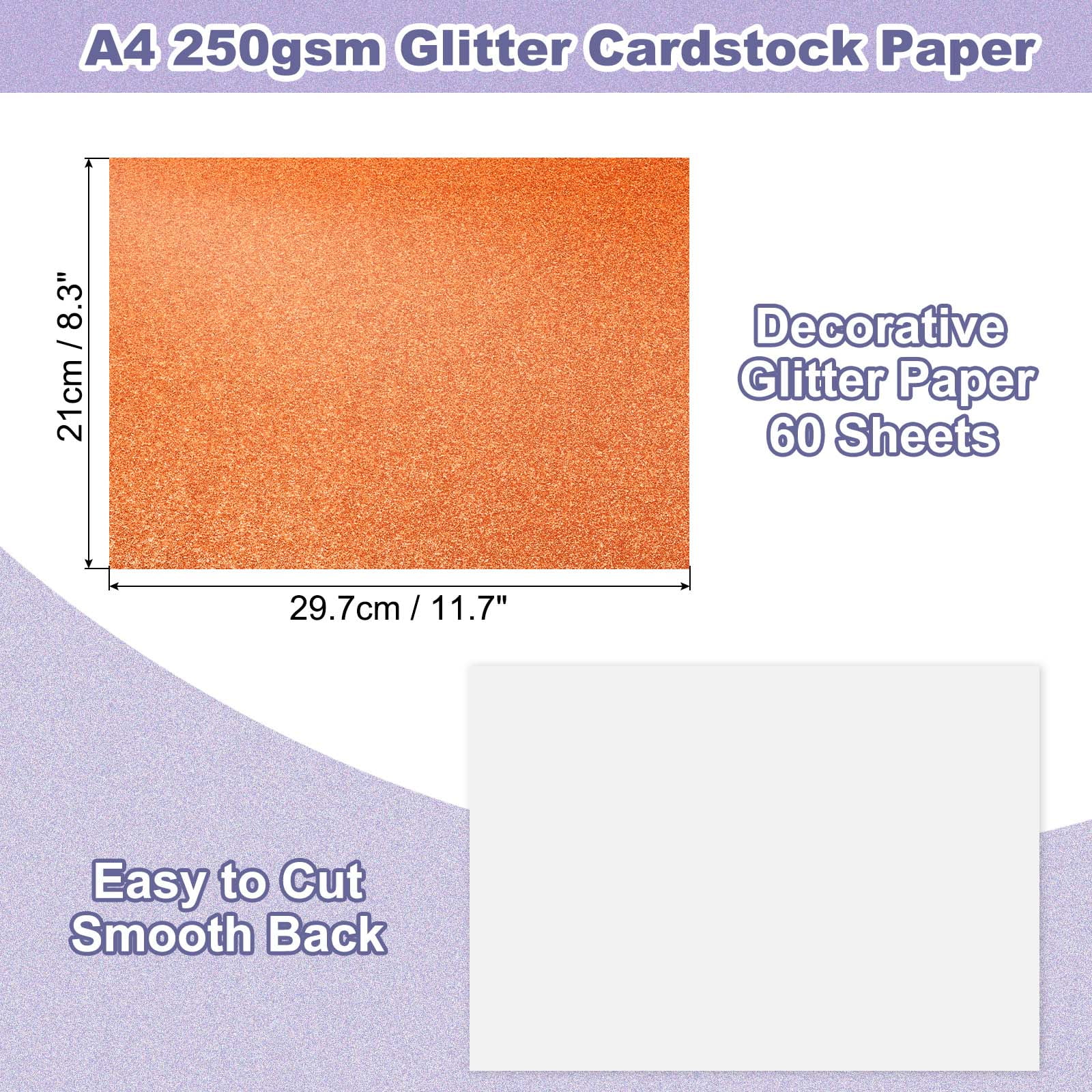 60Sheets Orange Glitter Cardstock, 8.3x11.7 in A4 Glitter Paper Card Stock Shiny Scrapbook 250gsm Sparkly Paper Large Shimmer for Crafts Scrapbook DIY Art Wedding Party