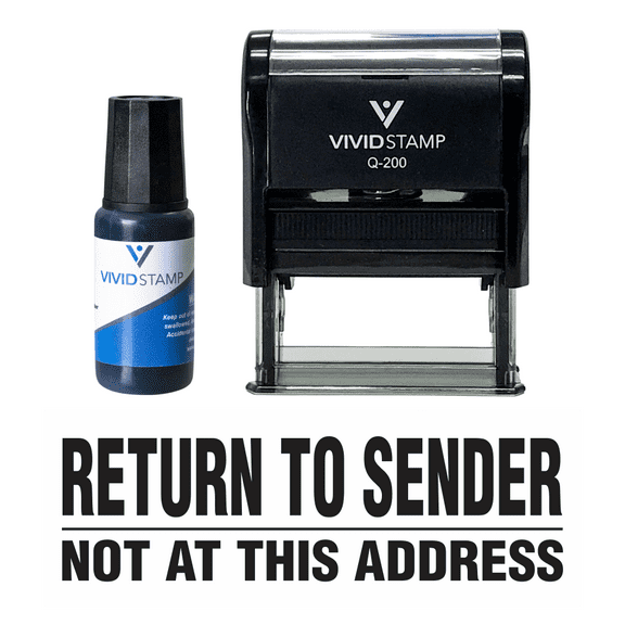 Vivid Stamp Return To Sender Not At This Address Self Inking Rubber Stamp Combo With Refill (Black Ink) - Medium