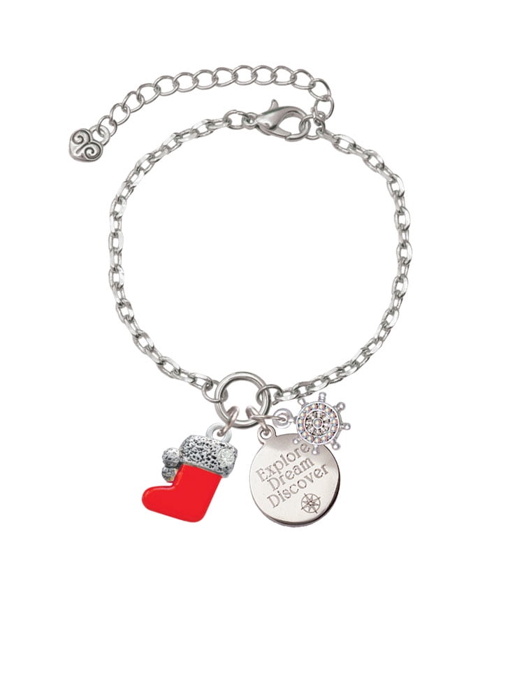 Delight Jewelry Silvertone 3-D Red Christmas Stocking Silvertone Discover Dream Explore Zoey Charm Bracelet, 6.5+2" Extender