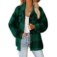 thumbnail image 2 of Fshiont Buffalo Plaid Jacket for Women Flannel Sherpa Button Down Shacket Casual Fuzzy Fleece Long Sleeve Shirt Dark Green XL, 2 of 9